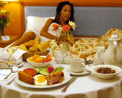 Line the tray with a red linen napkin to serve Valentine's Day Breakfast in 